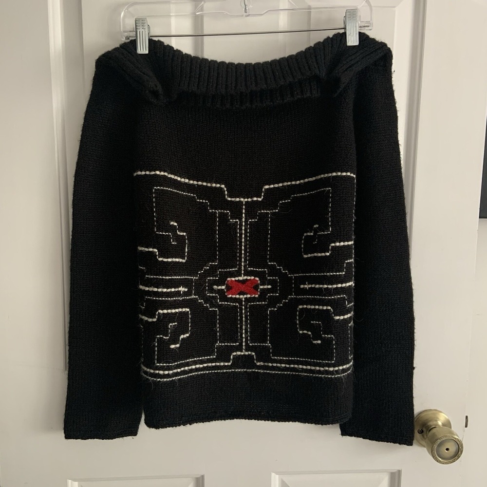 VTG 80s Tierra Peru Alpaca Fold Over Collar Off Shoulder Sweater Oversized sz S